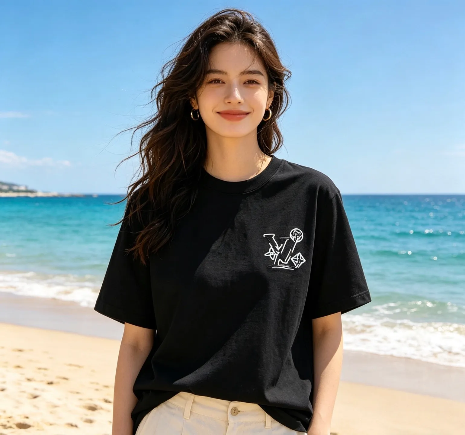 Louis Vuitton/Louis Vuitton 26ss four-leaf star flower printed short sleeves on the back